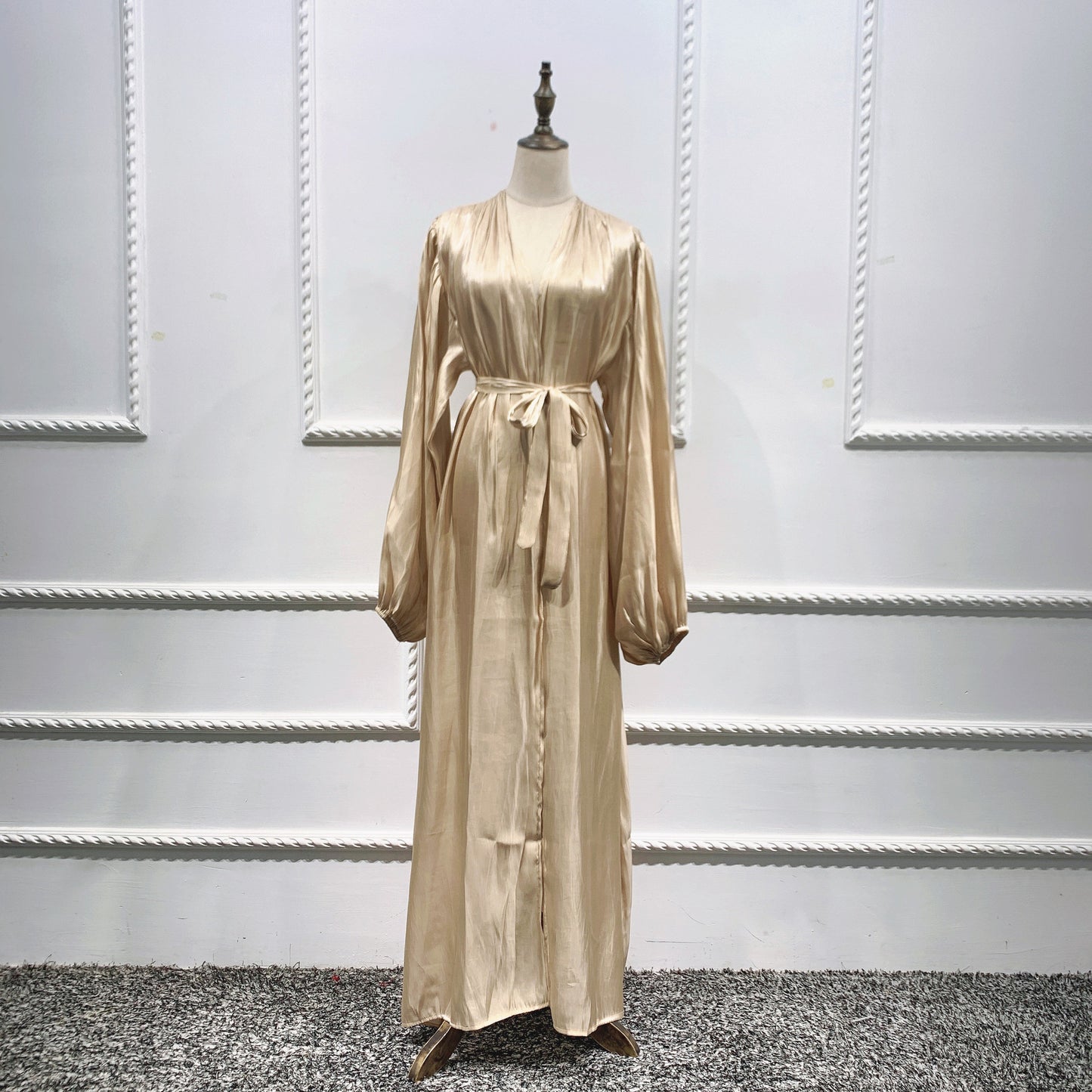 Lavish Plain Satin Shining Silk like With Puff Sleeve Abaya (Burkha,kaftans) For Women