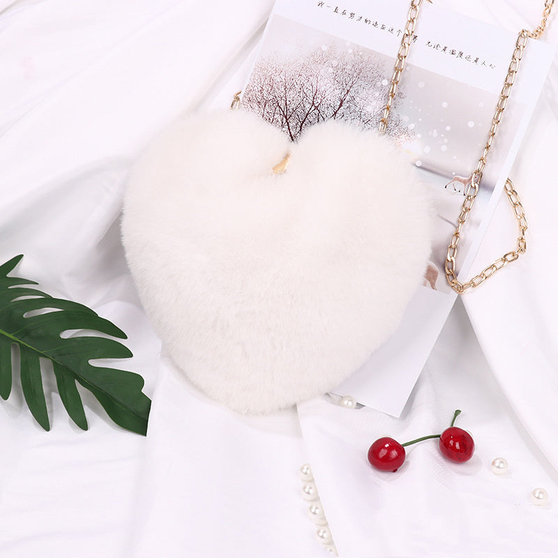 Classic Heart Shape Plush Chain Handbag For Women