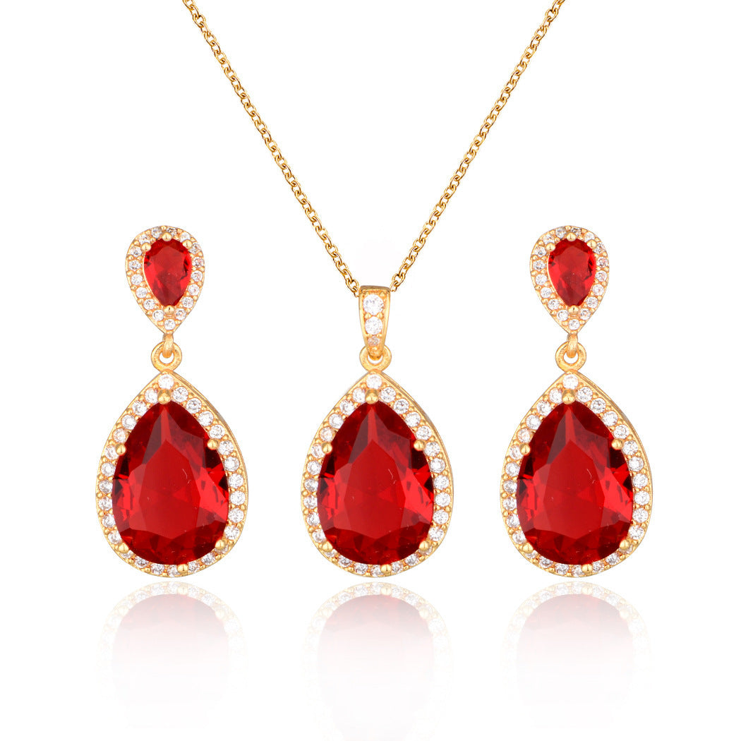 Mycitta 14k Bridal Bright Big Zircon Water Drops Necklace & Earring Jewelry Niche