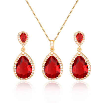 Mycitta 14k Bridal Bright Big Zircon Water Drops Necklace & Earring Jewelry Niche