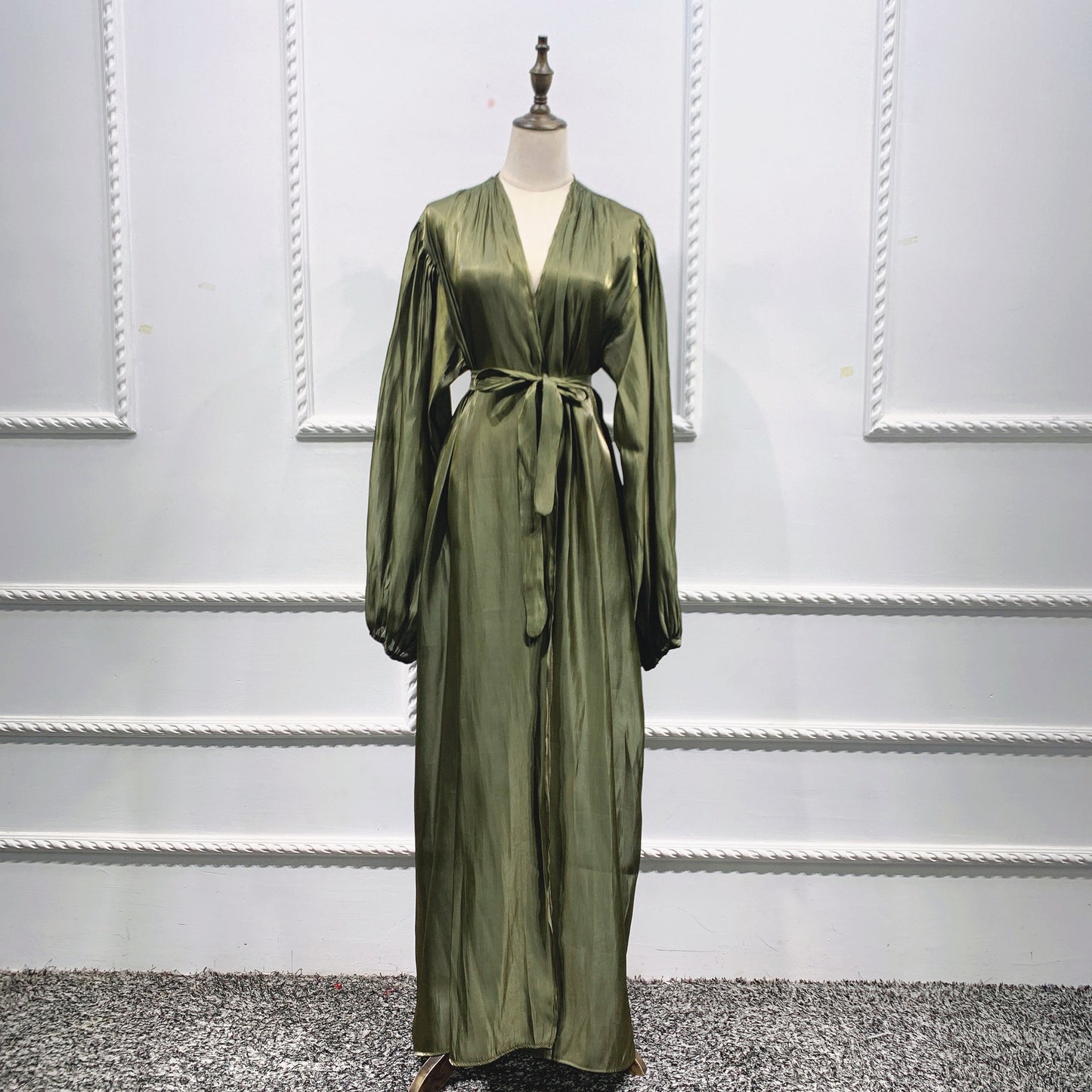 Lavish Plain Satin Shining Silk like With Puff Sleeve Abaya (Burkha,kaftans) For Women