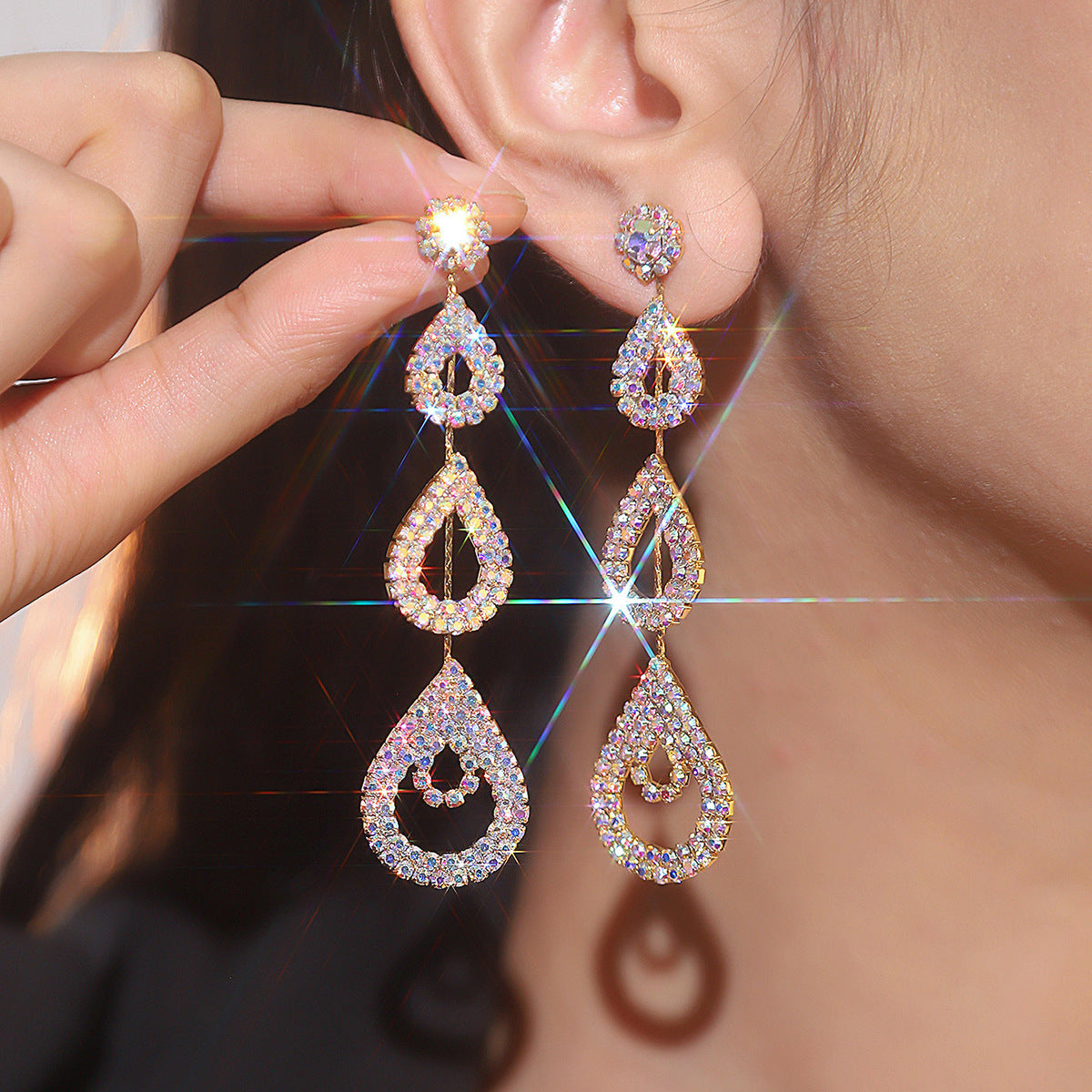Elegant Rhinestone Long Earrings Niche For Women