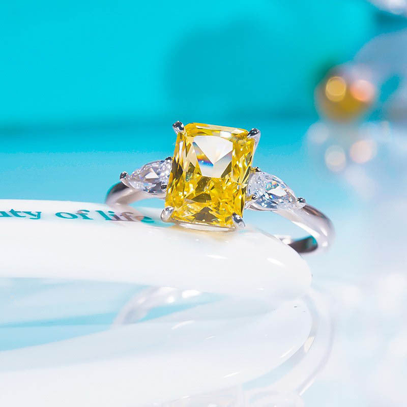 Classic S925 Colorful Rectangular Rhinestone Finger Ring Ins Fashion Love Ring