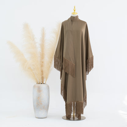 Modern Iranian Matte-Color Bat Tassel Abaya (Burkha,kaftan) For Women